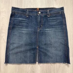 Seven 7 For All Mankind Denim Skirt Women Seven Distressed Raw Hem Blue Size 29